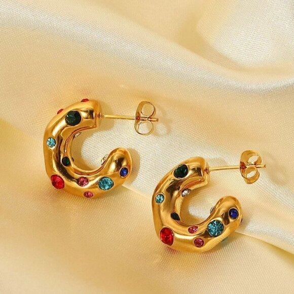 Cubic Zirconia Decor Cuff Hoop Earrings - Picture 4 of 4